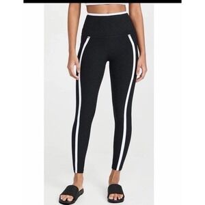 Beyond Yoga Spacedye New Moves High Waisted Midi Leggings Black White Stripe S